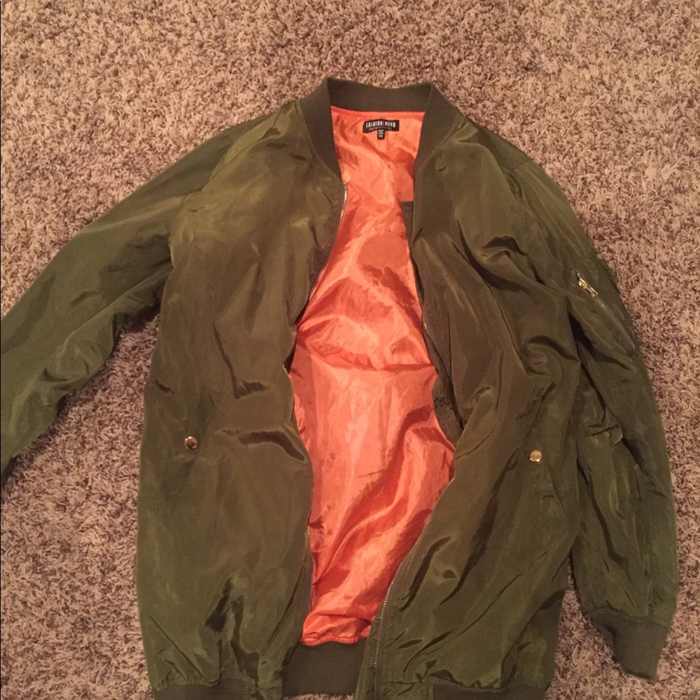 Oversized green bomber jacket